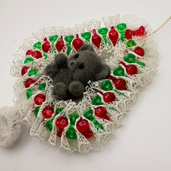 Vintage Teddy Bear Beaded Christmas Tree Ornament Handmade Bell Shaped - Picture 4 of 7